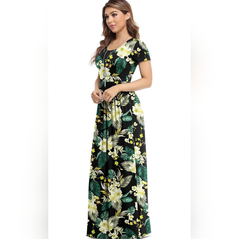 Dearcase Short Sleeve Loose Tropical Maxi Dresse Casual Long Dress Size S